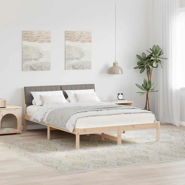 Cadre de lit Marron et taupe 135 x 190 cm Bois massif en pin