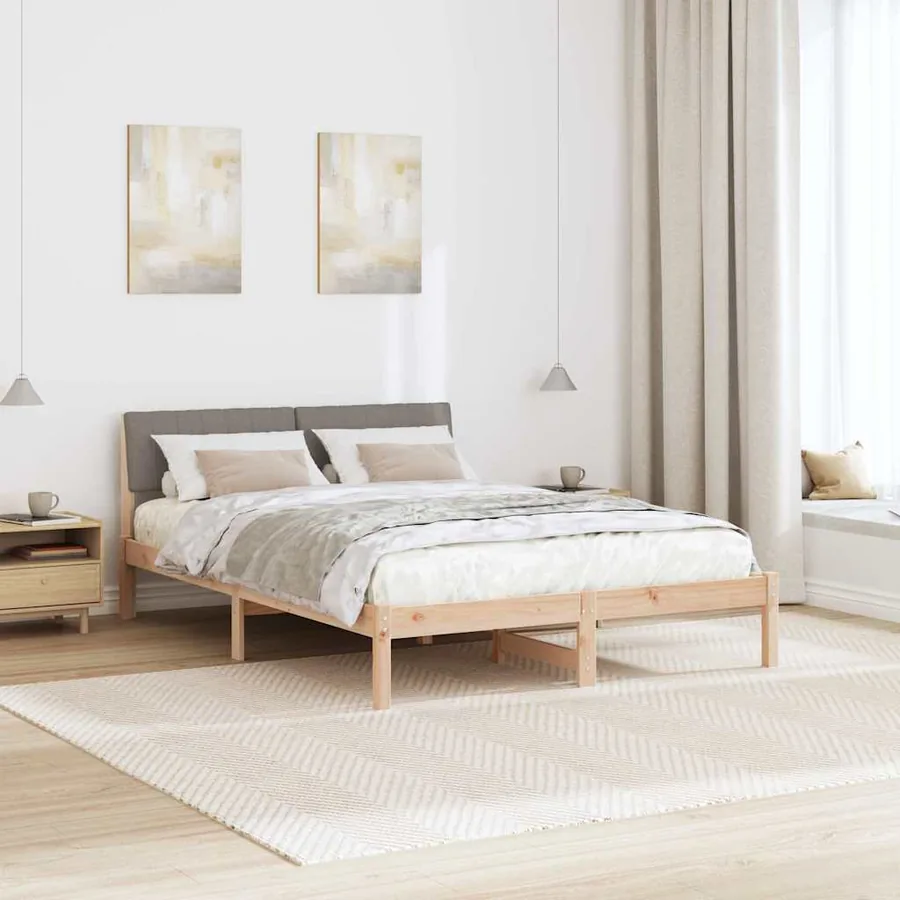 Cadre de lit Marron et taupe 135 x 190 cm Bois massif en pin - 4