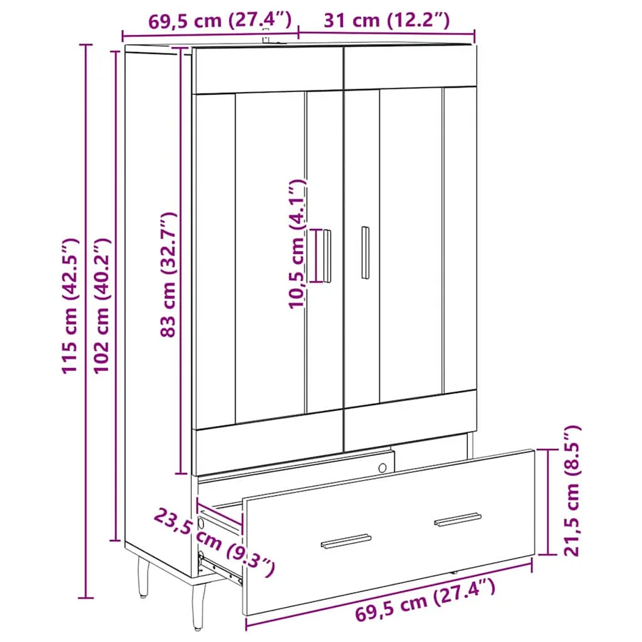 Haut Armoire avec tiroir Chêne artisanal 69,5 x 31 x 115 cm - 12