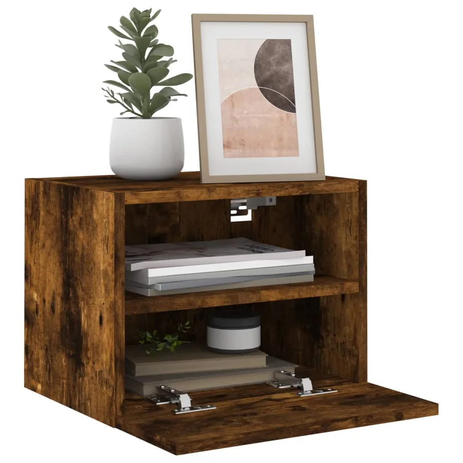 Meuble TV mural chêne fumé 40x30x30 cm bois d'ingénierie - 5