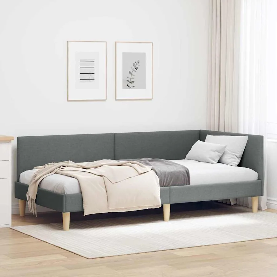 Cadre de lit d'angle avec tête de lit Gris foncé 90 cm x 190 cm