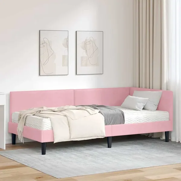 Cadre de lit d'angle avec matelas Autre 2 pcs Gris Velours
