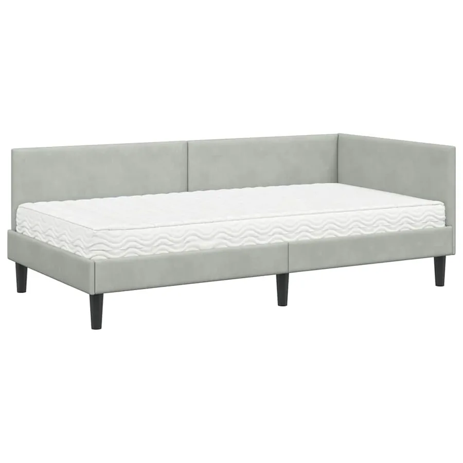 Cadre de lit d'angle avec matelas 2 pcs Gris clair Velours - 4