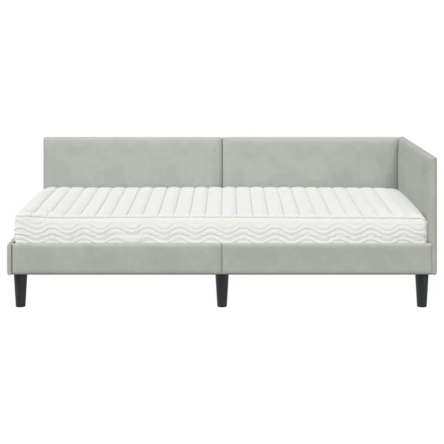 Cadre de lit d'angle avec matelas 2 pcs Gris clair Velours - 5