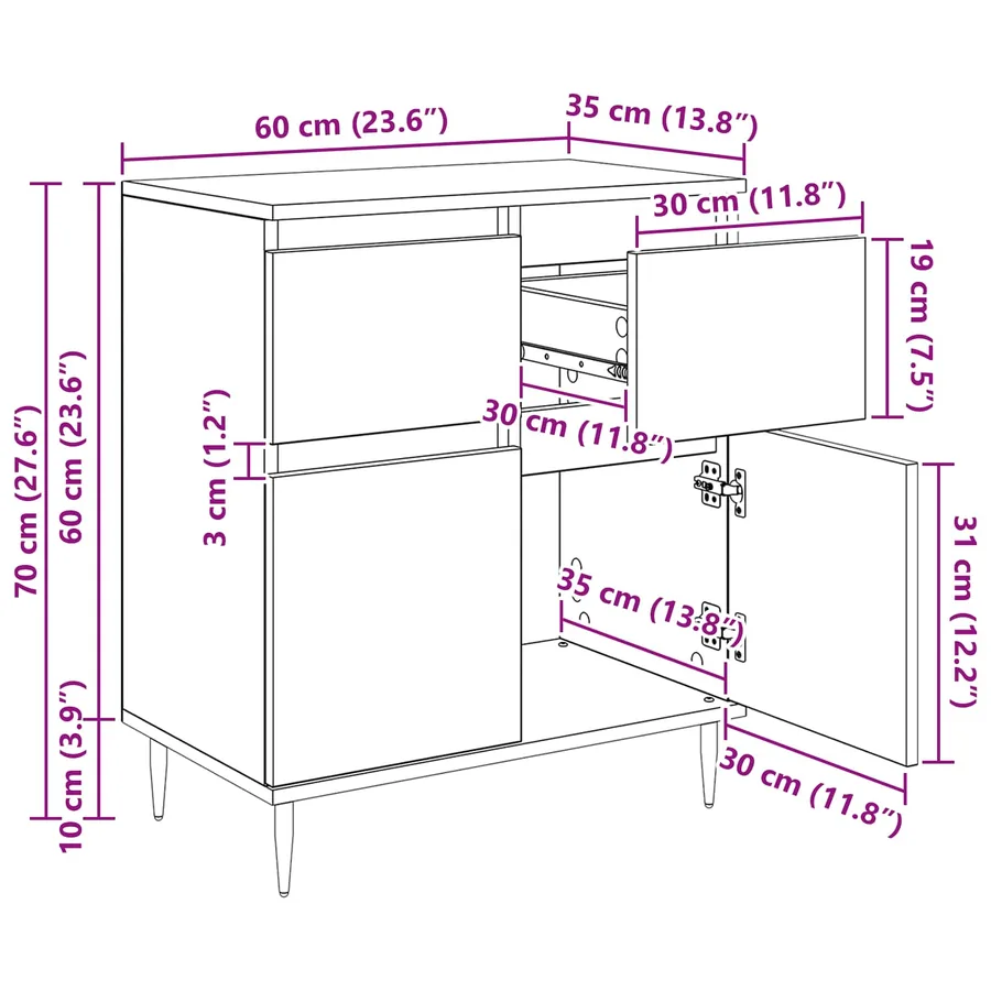 Buffet Chêne noir 60 x 35 x 70 cm Bois d'ingénierie et fer - 14