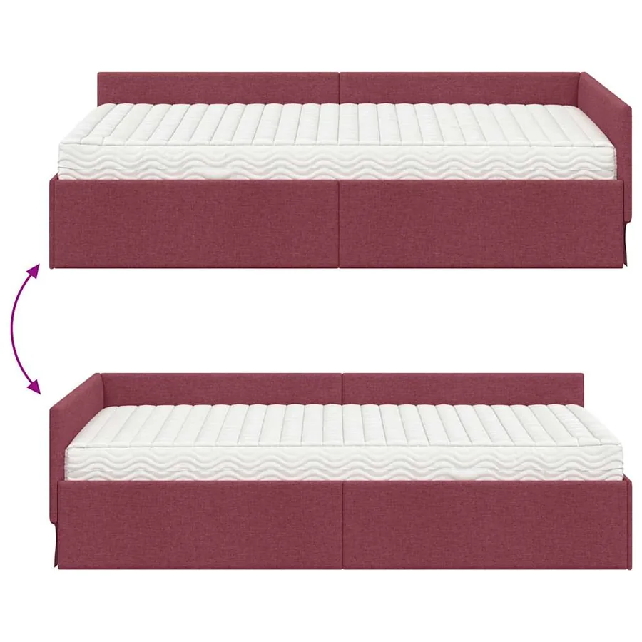 Cadre de lit d'angle avec matelas Autre 2 pcs Rouge tissu - 12