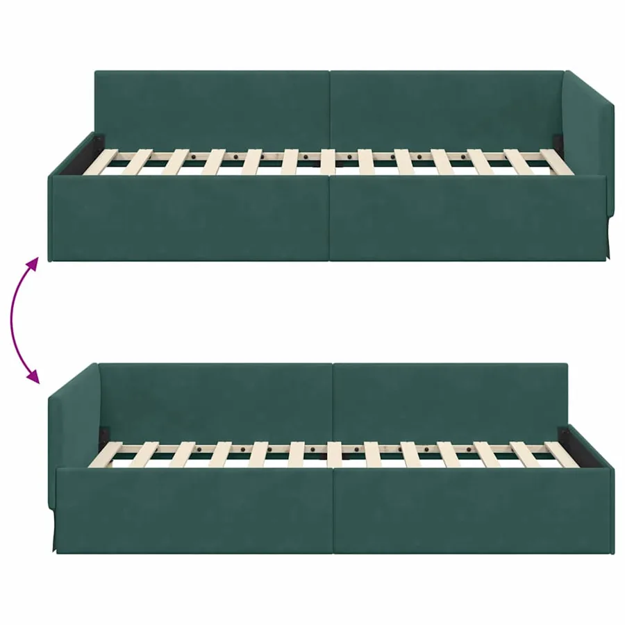 Cadre de lit d'angle Vert foncé 100 cm x 200 cm Velours - 9
