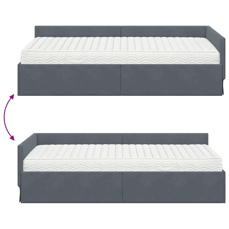 Cadre de lit d'angle avec matelas Autre 2 pcs Gris Velours - 12