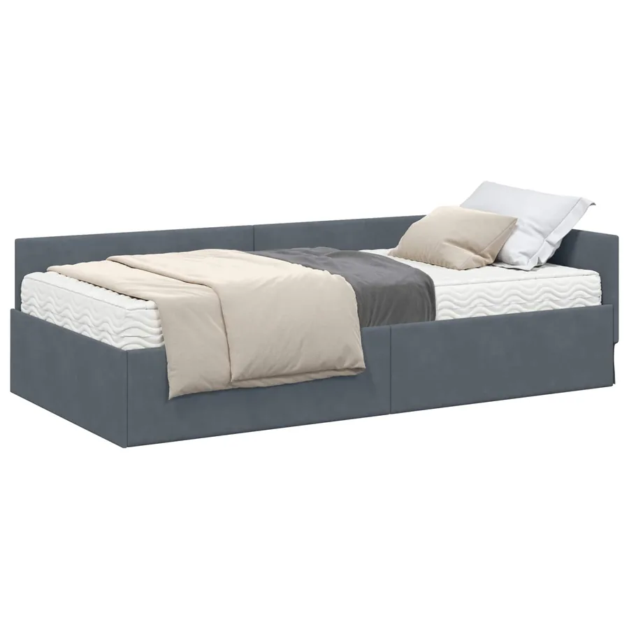 Cadre de lit d'angle avec matelas Autre 2 pcs Gris Velours - 2