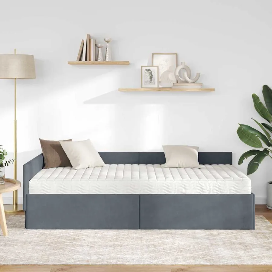 Cadre de lit d'angle avec matelas Autre 2 pcs Gris Velours - 3