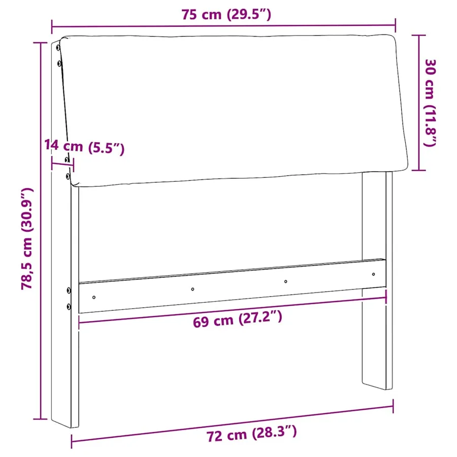 Tête de lit capitonnée Gris foncé 75 cm Pin massif - 11