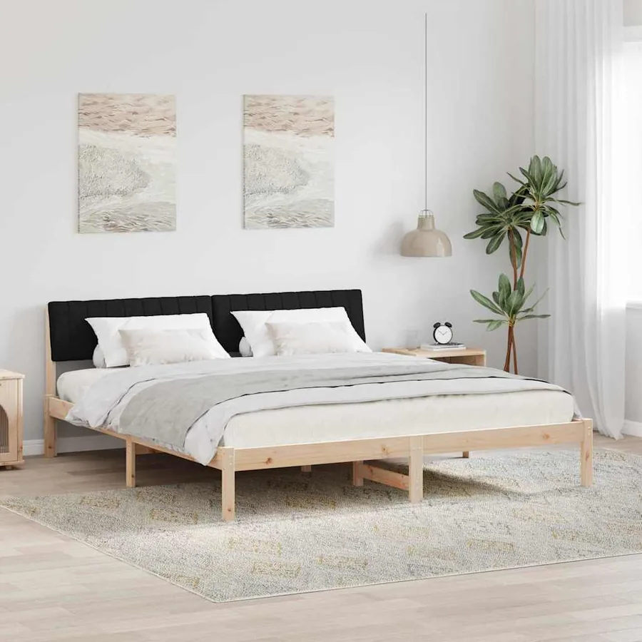 Cadre de lit Marron et noir 180 x 200 cm Bois massif en pin