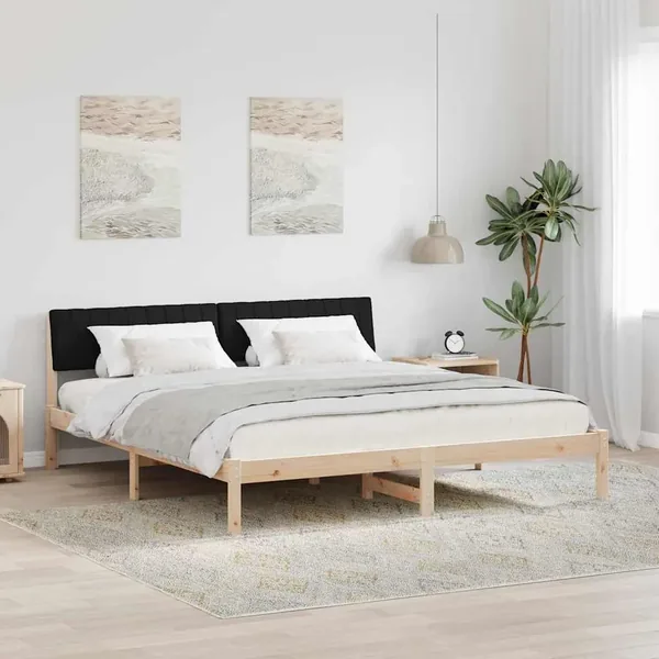 Cadre de lit Marron et noir 180 x 200 cm Bois massif en pin