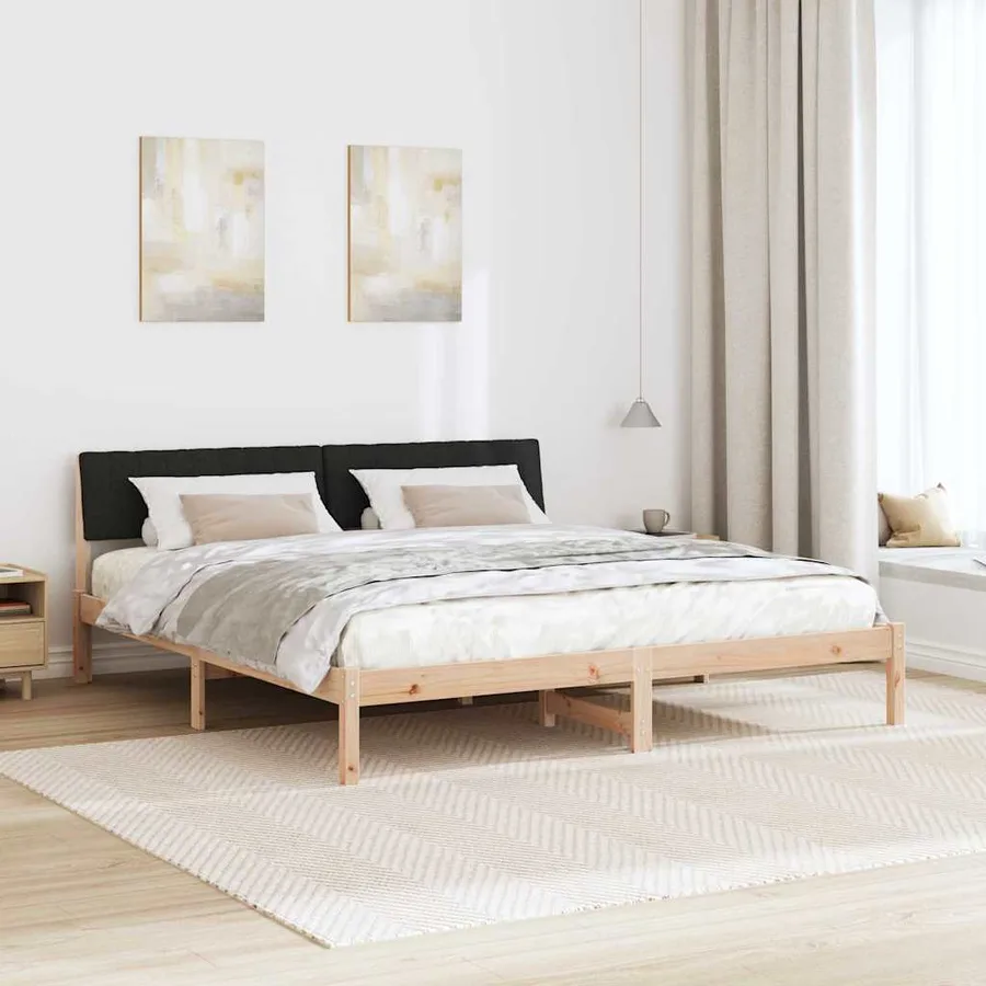 Cadre de lit Marron et noir 180 x 200 cm Bois massif en pin - 4