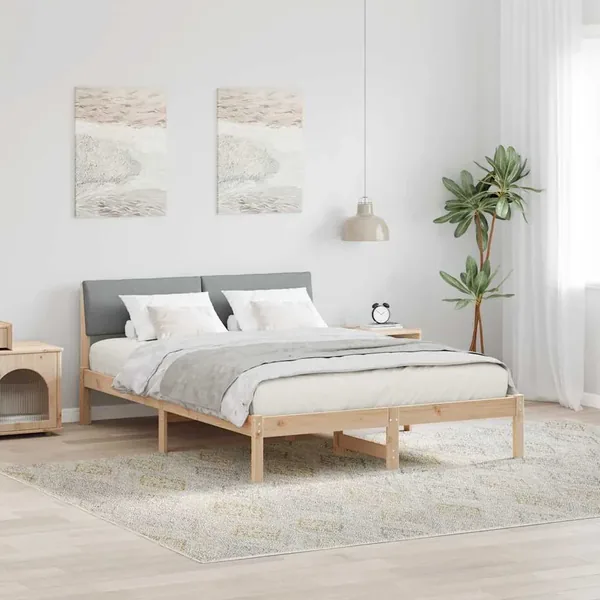 Cadre de lit avec tête de lit Marron et gris clair 135 x 190 cm