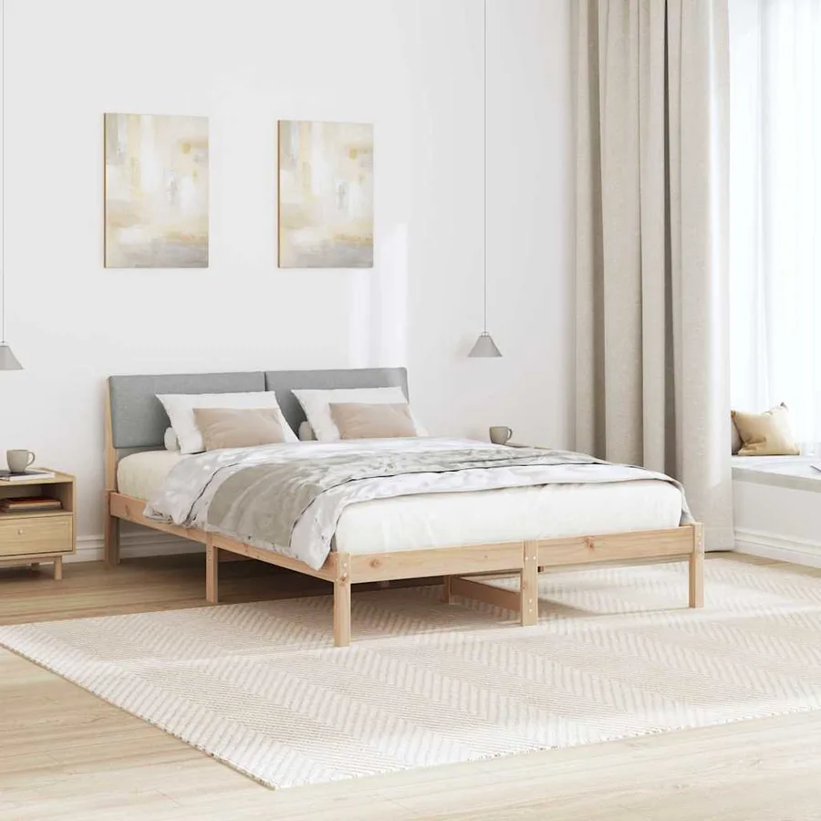 Cadre de lit avec tête de lit Marron et gris clair 135 x 190 cm - 4