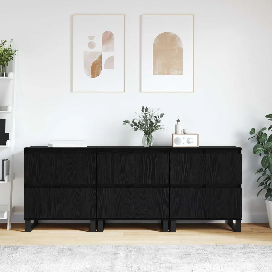 Buffet 3 pcs Chêne noir 60 x 35 x 70 cm