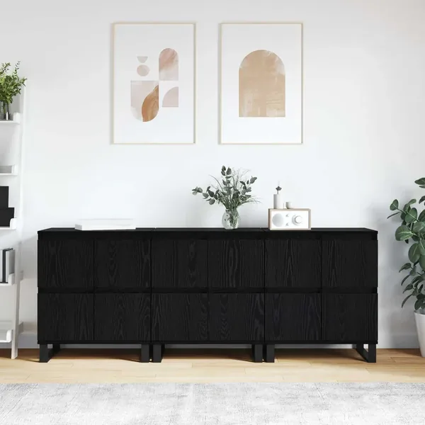 Buffet 3 pcs Chêne noir 60 x 35 x 70 cm