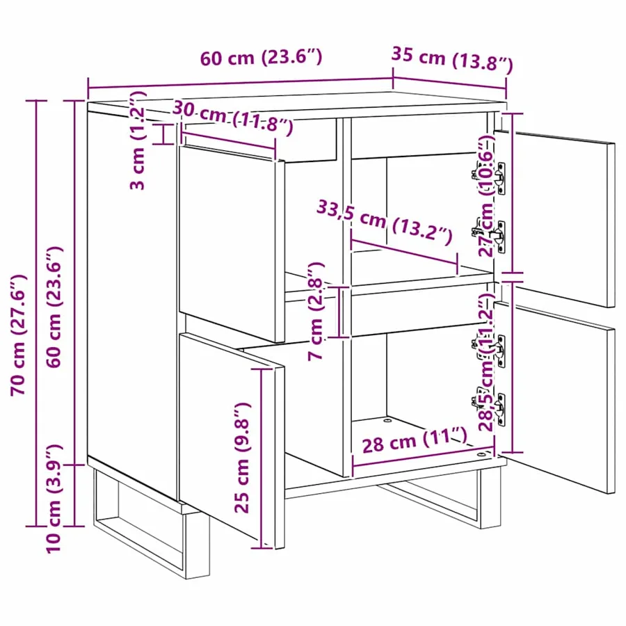 Buffet 3 pcs Chêne noir 60 x 35 x 70 cm - 15