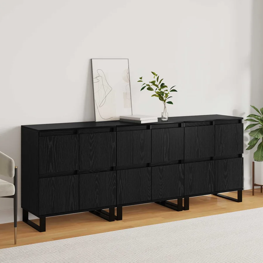 Buffet 3 pcs Chêne noir 60 x 35 x 70 cm - 4