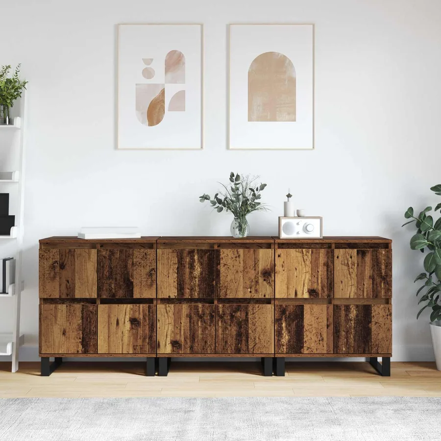 Buffet 3 pcs Bois ancien 60 x 35 x 70 cm