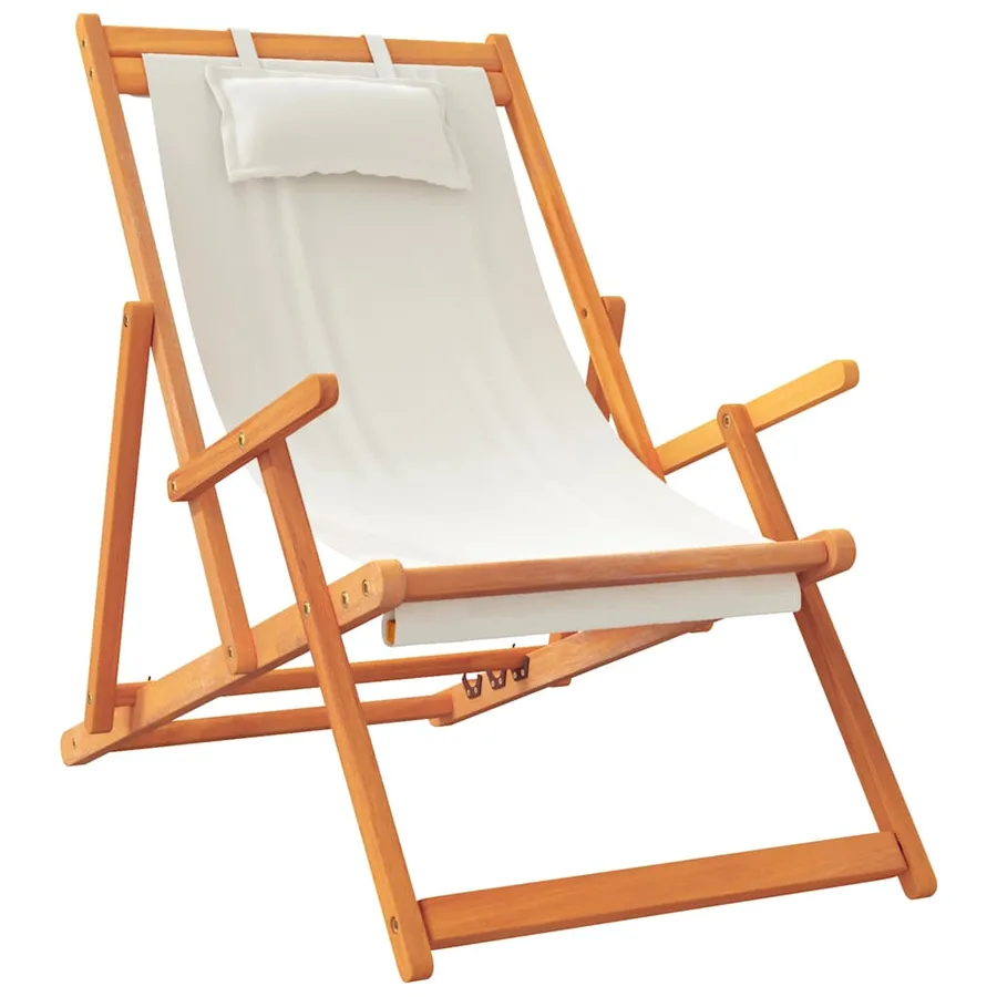 Chaises de plage pliables lot de 2 crème tissu - 3