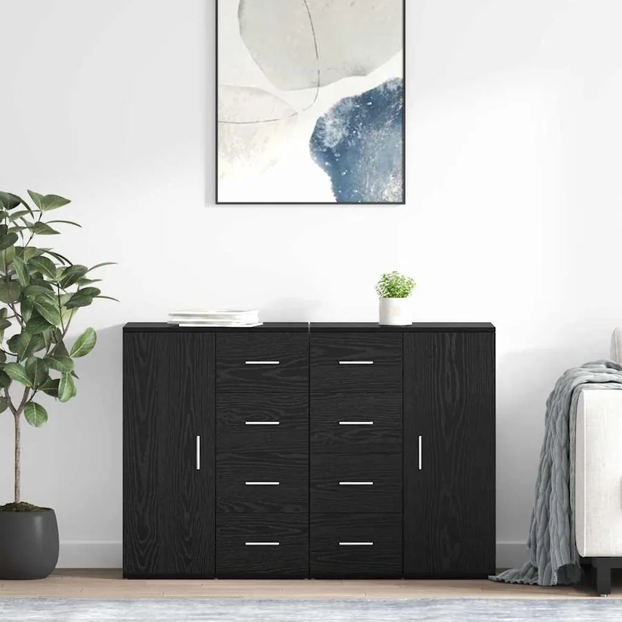 Buffets avec tiroir Corona 2 pcs Chêne noir 59 x 39 x 80 cm