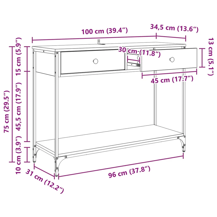 Table console Chêne artisanal 100 x 34,5 x 75 cm - 16
