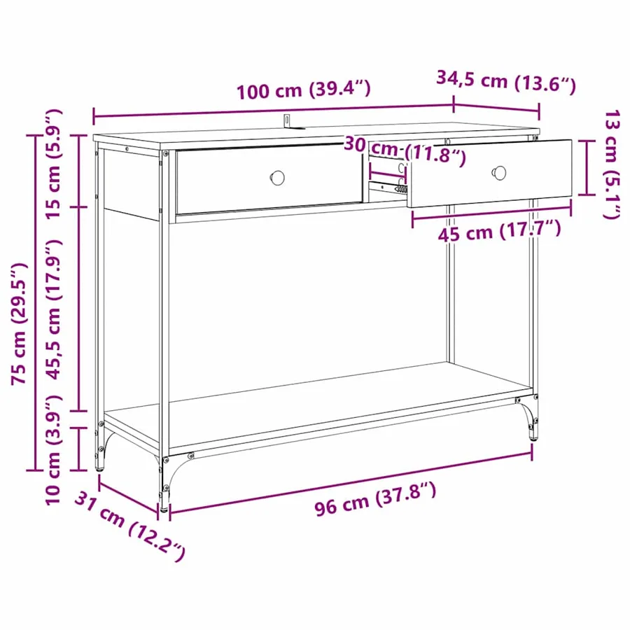 Table console Chêne artisanal 100 x 34,5 x 75 cm - 17