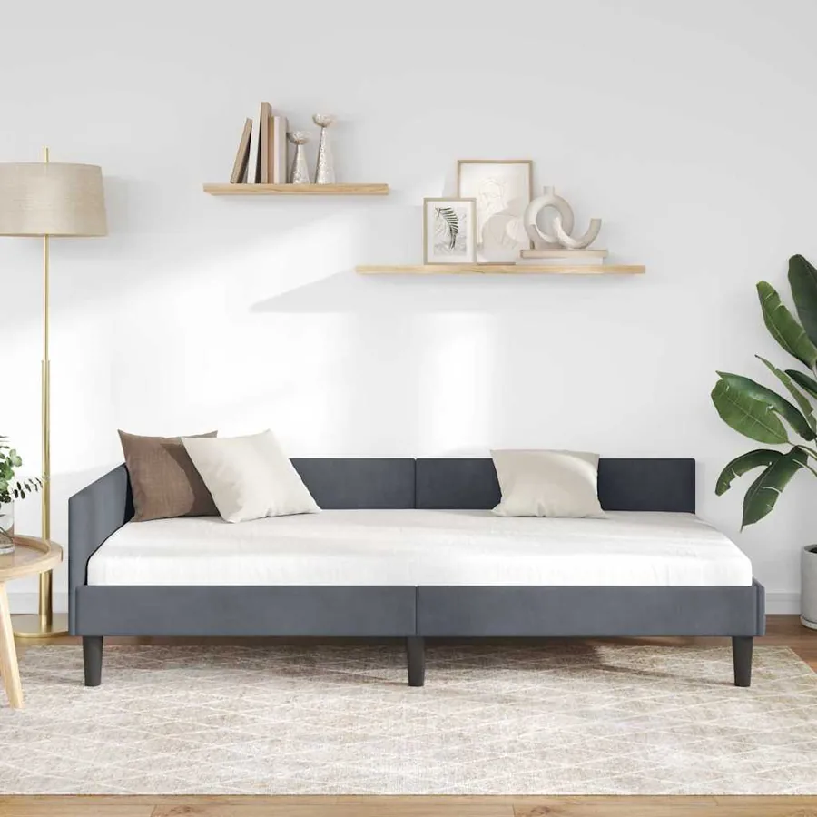 Cadre de lit d'angle Gris foncé 80 cm x 200 cm Velours - 3