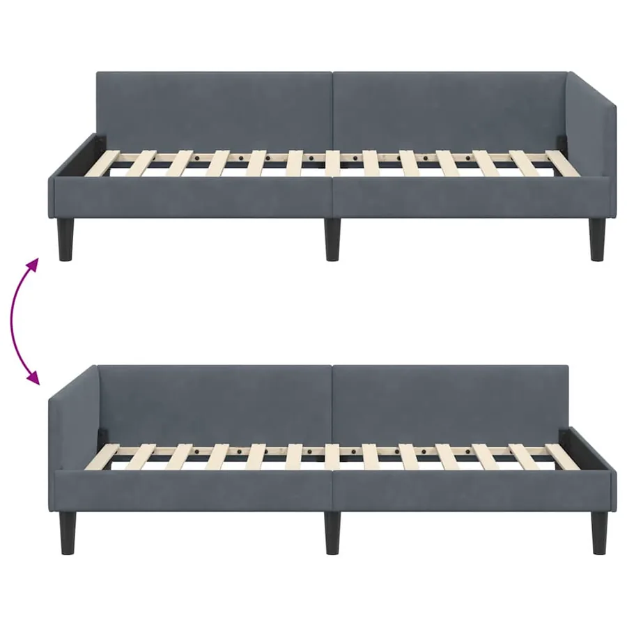 Cadre de lit d'angle Gris foncé 80 cm x 200 cm Velours - 9