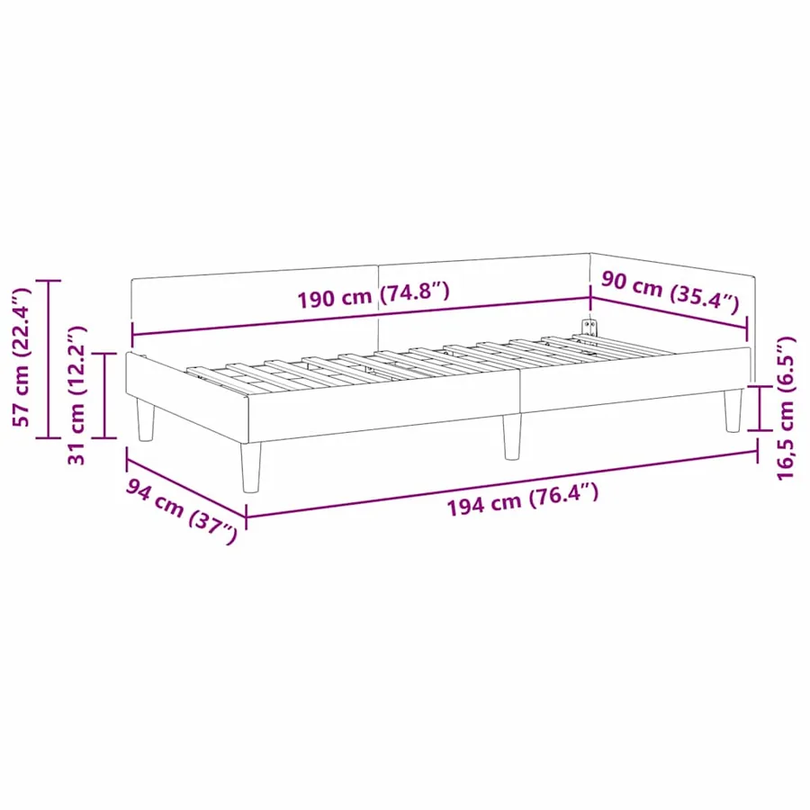Cadre de lit d'angle Gris clair 90 x 190 cm tissu - 11