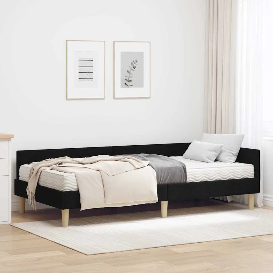 Cadre de lit d'angle avec matelas avec matelas 2 pcs Vert tissu