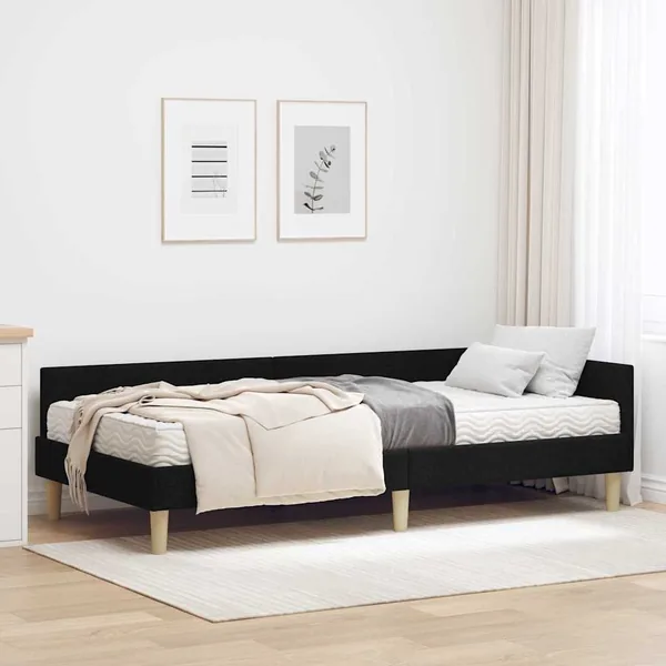 Cadre de lit d'angle avec matelas avec matelas 2 pcs Vert tissu