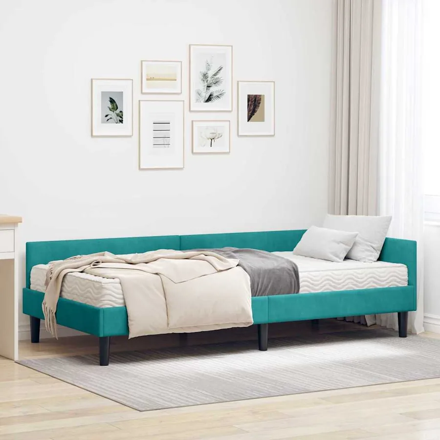 Cadre de lit d'angle avec matelas Autre 2 pcs Turquoise Velours