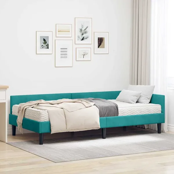 Cadre de lit d'angle avec matelas Autre 2 pcs Turquoise Velours