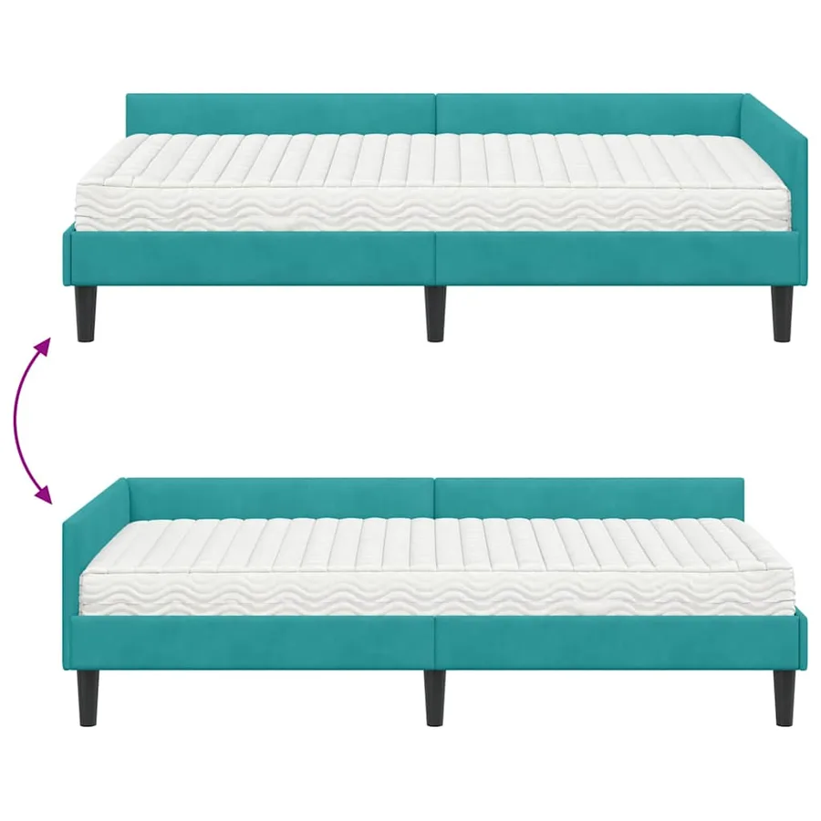 Cadre de lit d'angle avec matelas Autre 2 pcs Turquoise Velours - 12
