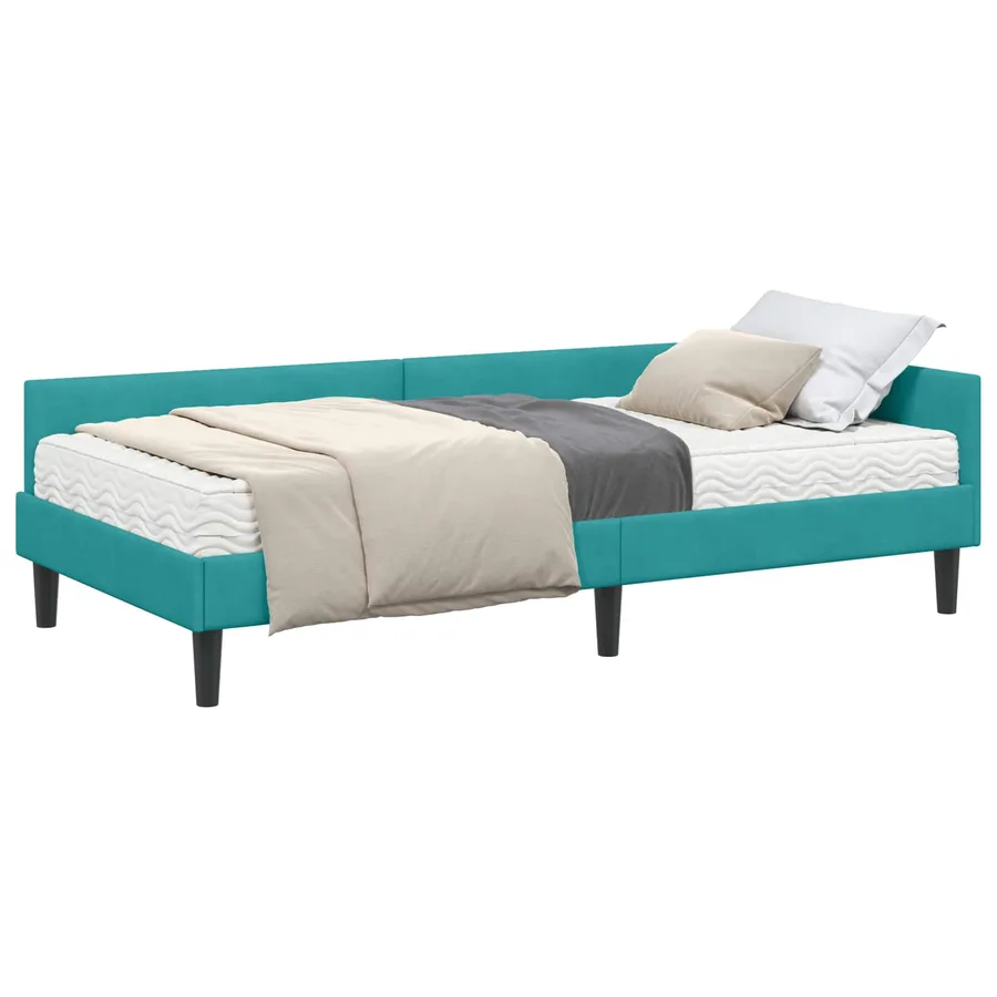 Cadre de lit d'angle avec matelas Autre 2 pcs Turquoise Velours - 2
