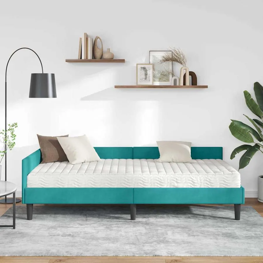 Cadre de lit d'angle avec matelas Autre 2 pcs Turquoise Velours - 3