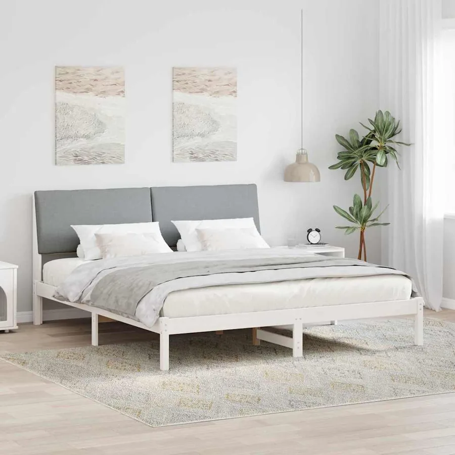 Cadre de lit avec tête de lit Blanc et gris clair 200 x 200 cm