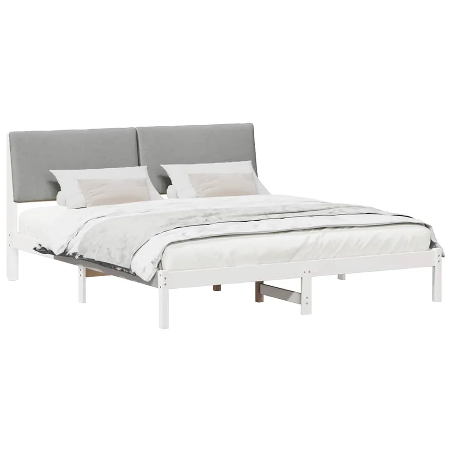 Cadre de lit avec tête de lit Blanc et gris clair 200 x 200 cm - 3