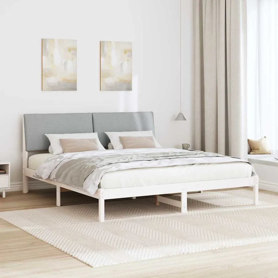Cadre de lit avec tête de lit Blanc et gris clair 200 x 200 cm - 4