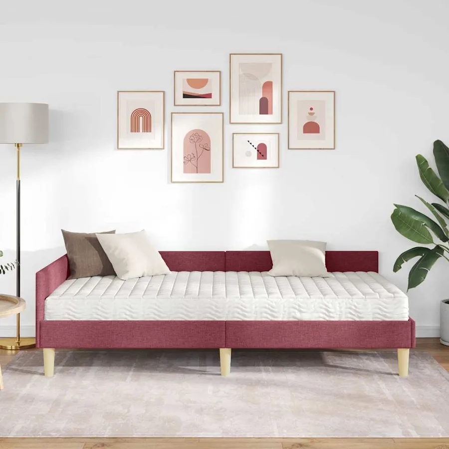 Cadre de lit d'angle avec matelas avec matelas 2 pcs Gris tissu - 3