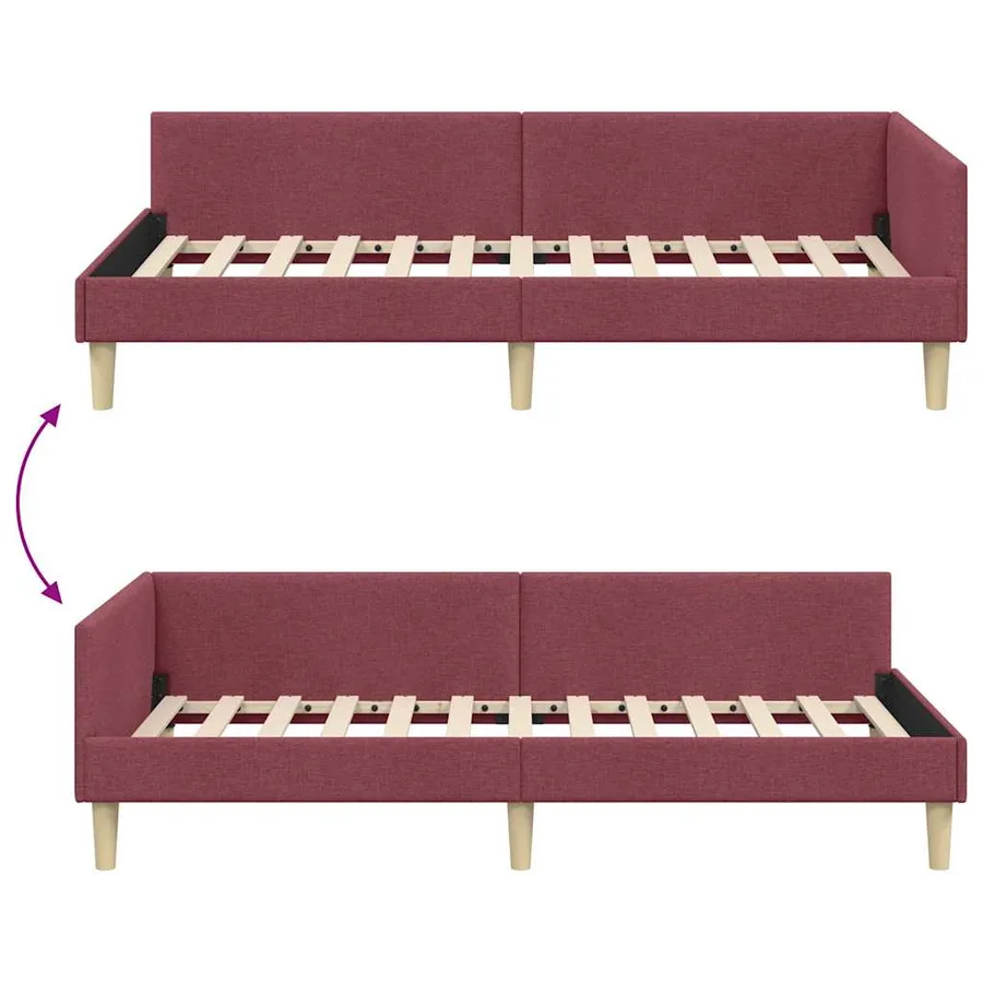 Cadre de lit d'angle Bordeaux 100 x 200 cm tissu - 9