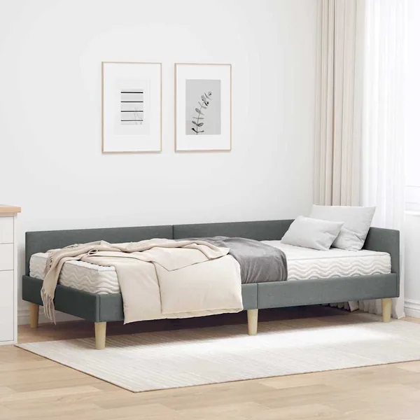 Cadre de lit d'angle avec matelas avec matelas 2 pcs Gris tissu