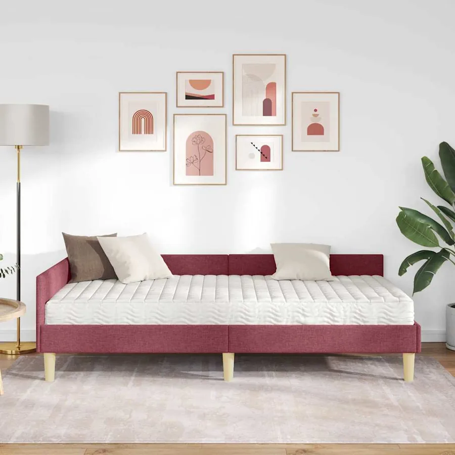 Cadre de lit d'angle avec matelas avec matelas 2 pcs Gris tissu - 3