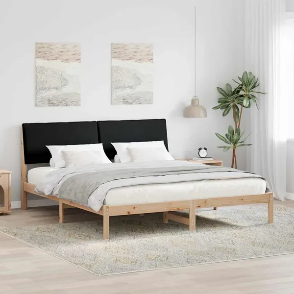 Cadre de lit Marron et noir 200 x 200 cm Bois massif en pin