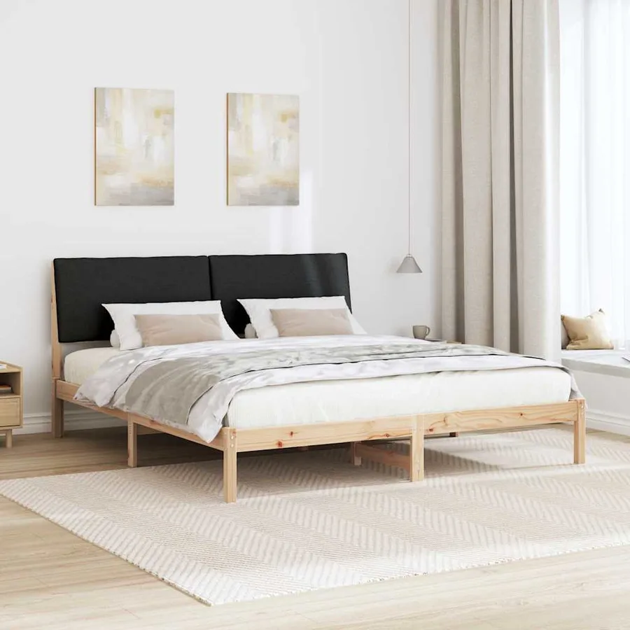 Cadre de lit Marron et noir 200 x 200 cm Bois massif en pin - 4