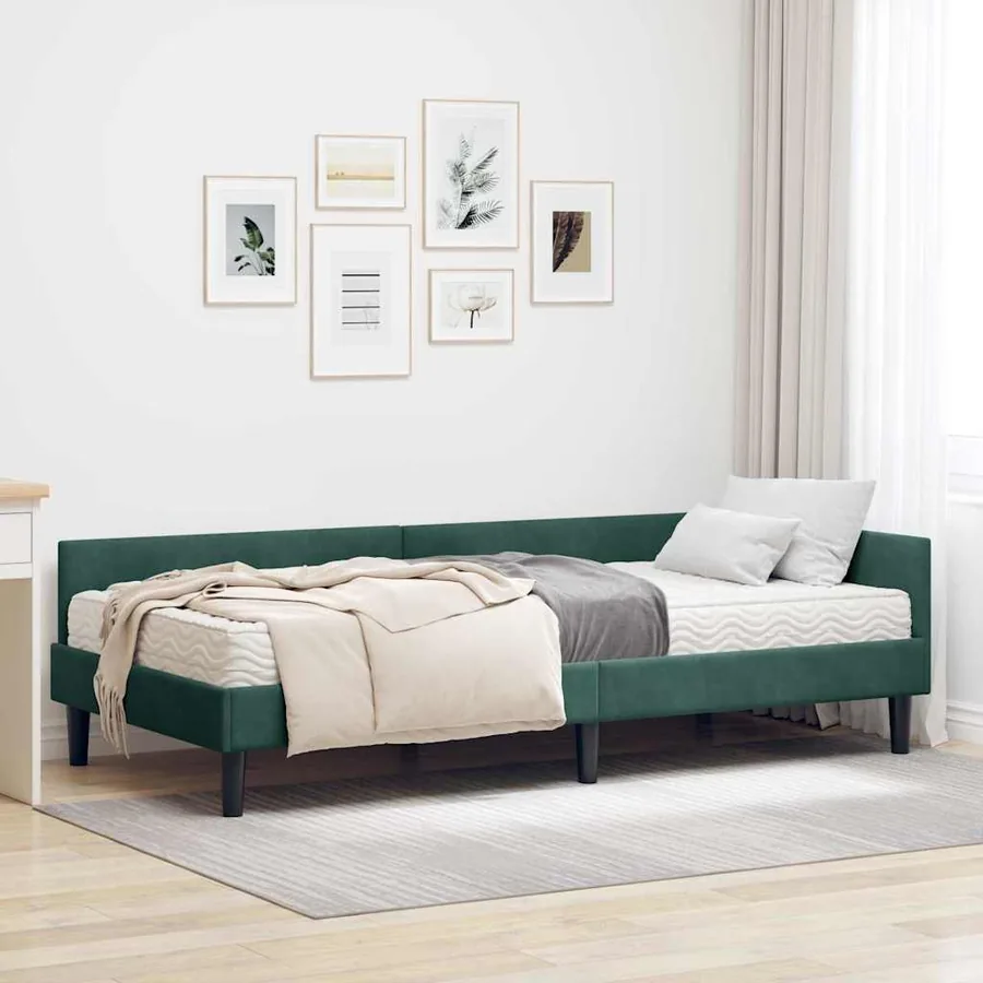 Cadre de lit d'angle avec matelas Autre 2 pcs Vert Velours
