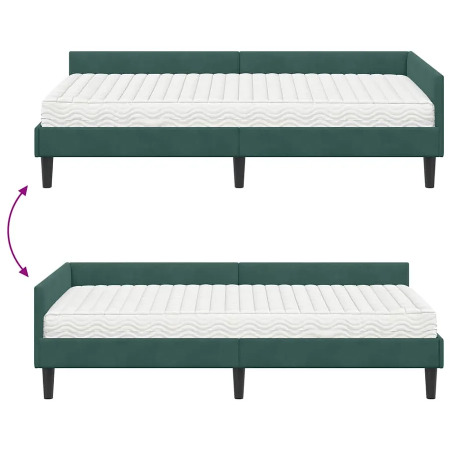 Cadre de lit d'angle avec matelas Autre 2 pcs Vert Velours - 12